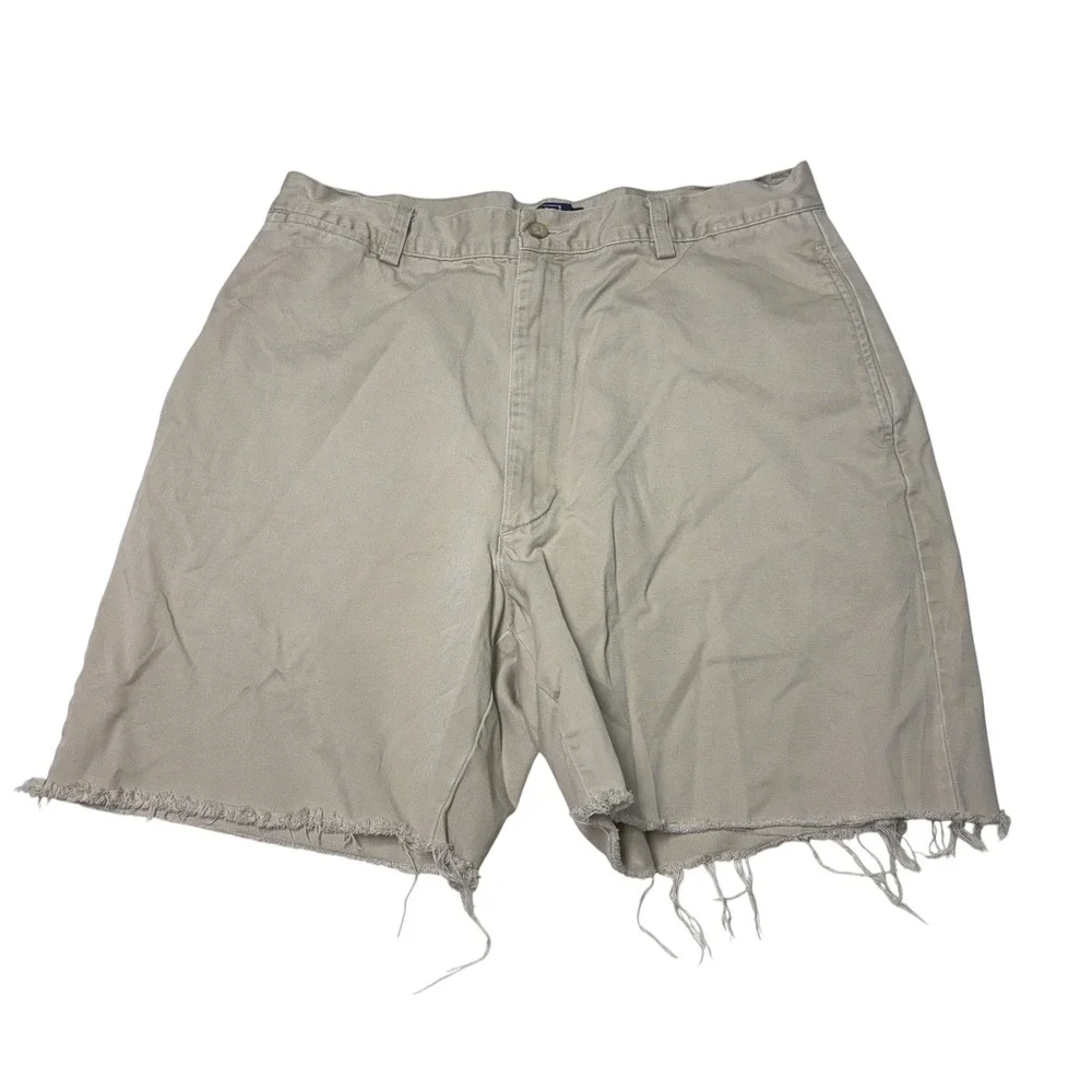 Vintage Polo Ralph Lauren Chino Shorts Mens 33X7 Tan Distressed Raw Hem USA